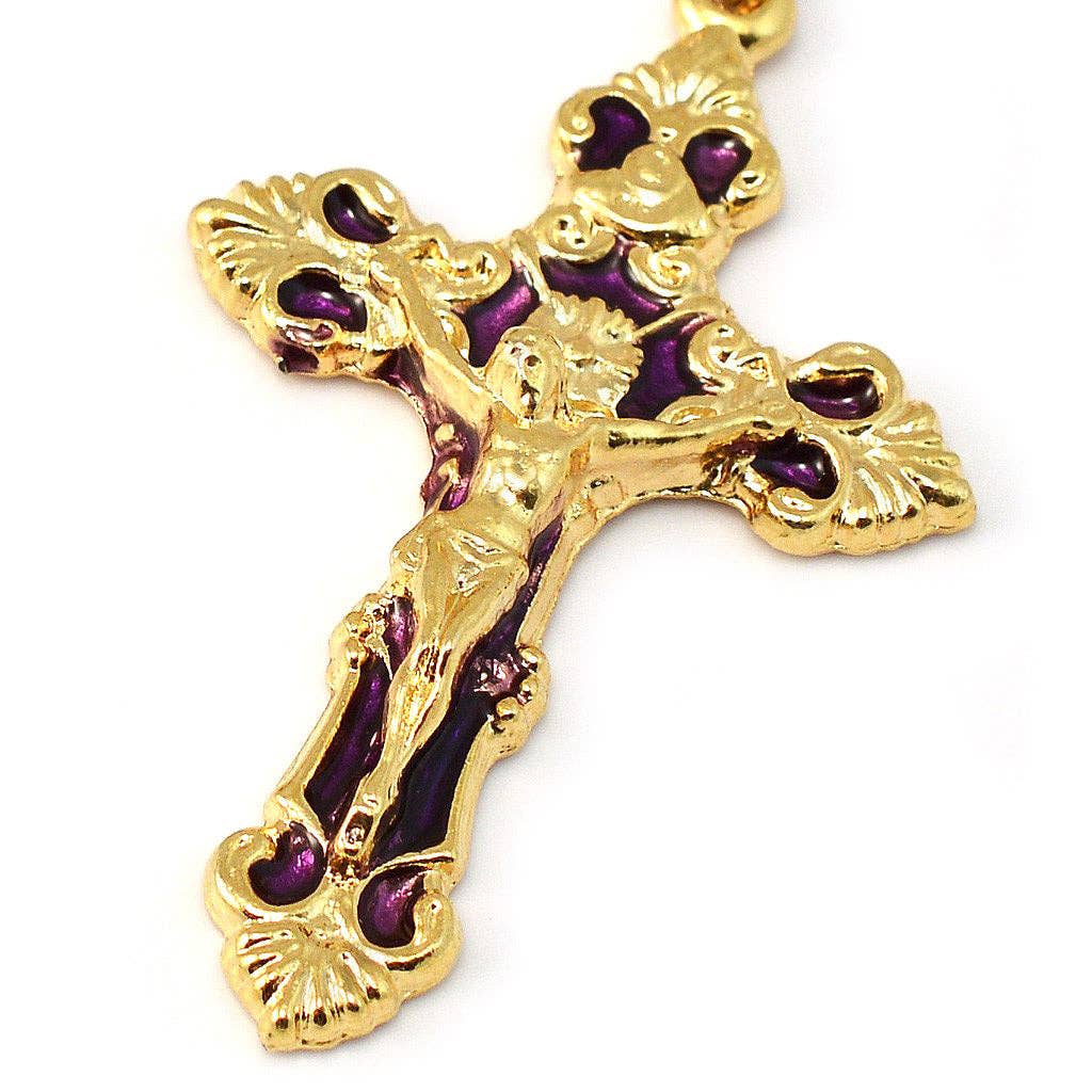 Lourdes Grotto Bohemian Glass & Gold Rosary