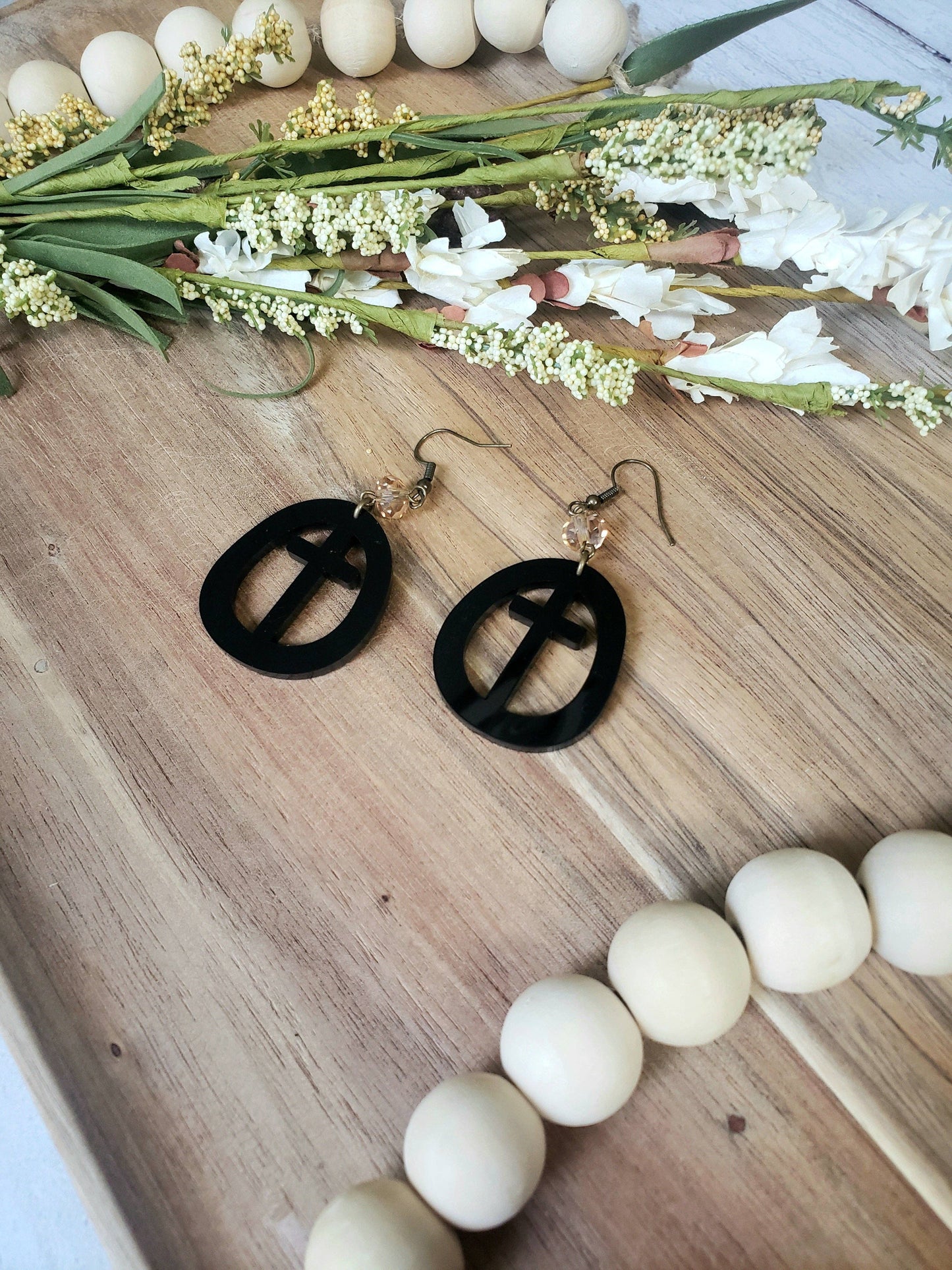 Black Circle Cross Earrings