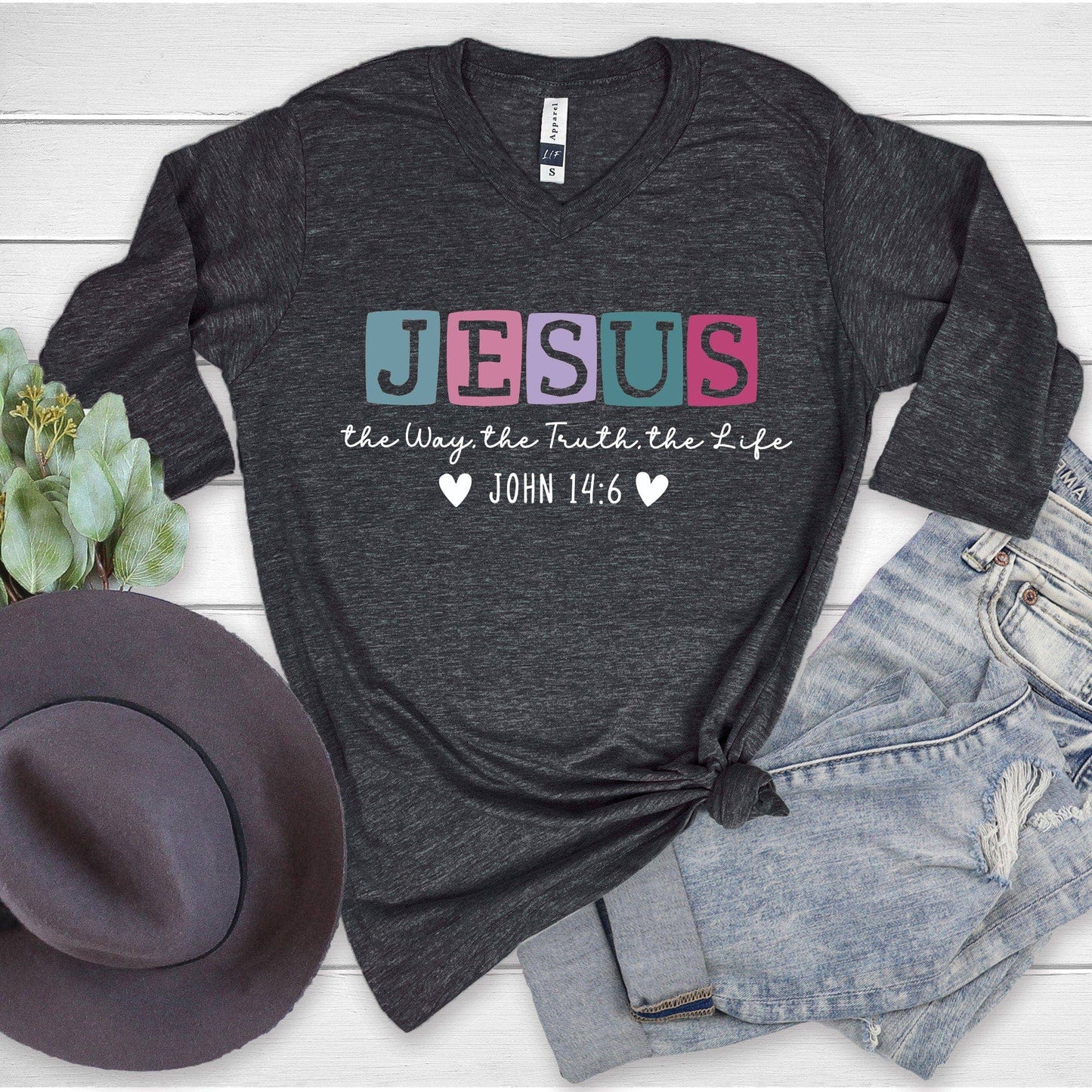 Jesus John 14:6 3/4 Sleeve V-Neck