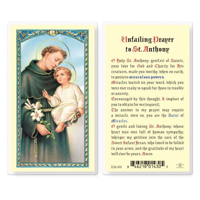 Holy Card - Laminated - Unfailing Prayer to St Anthony