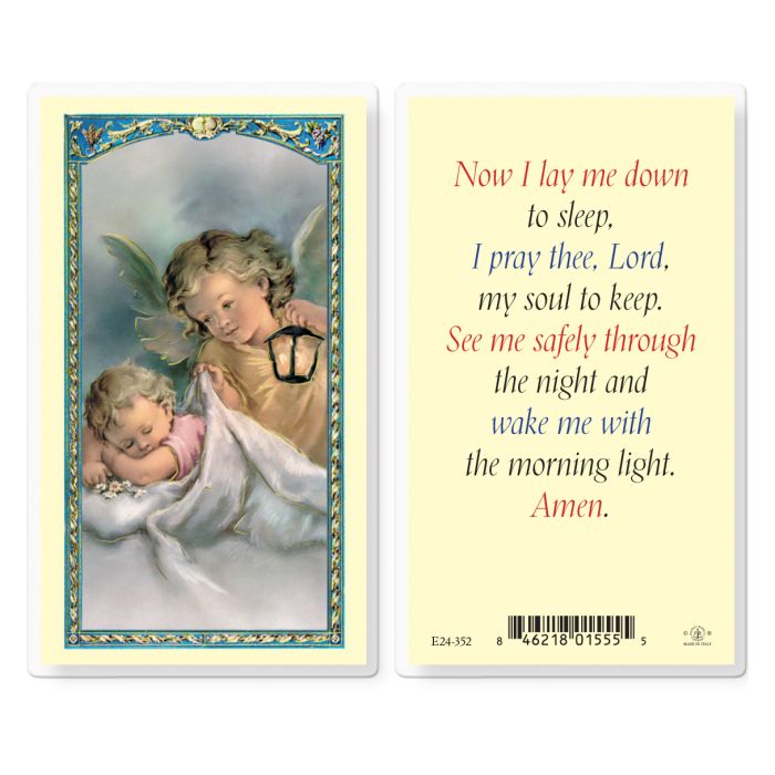 Holy Card - Laminated - Guardian Angel: Now I Lay Me Down to Sleep