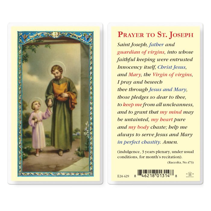 Holy Card - Laminated - Prayer to St Joseph (Saint Joseph, father and guardian,...)