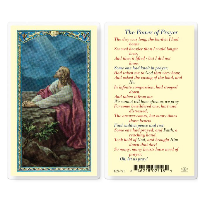 Holy Card - Laminated - E24-721 The Power Of Prayer (with Christ in the Garden)