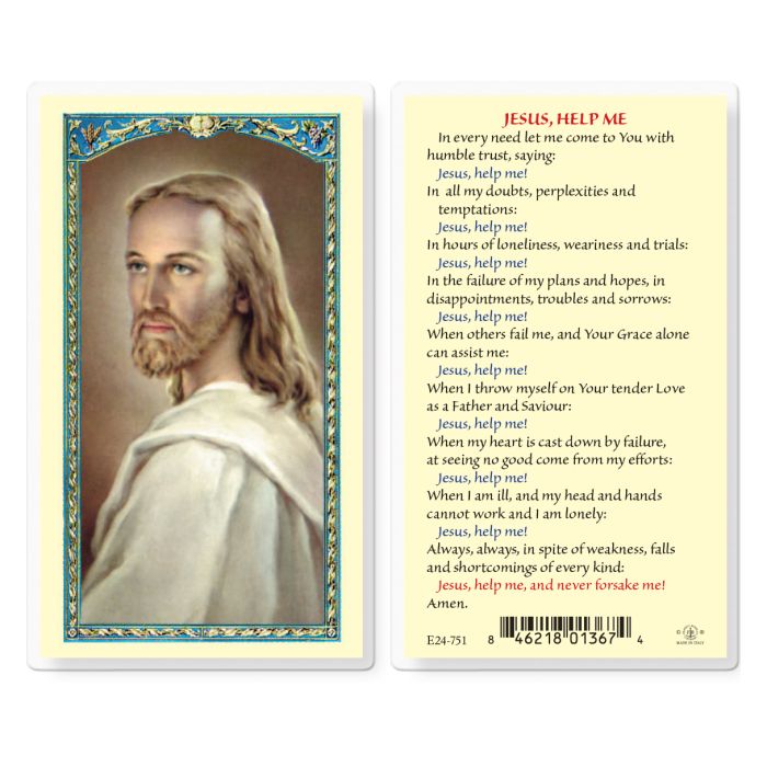 Holy Card - Laminated - Jesus Help Me, Head of Christ