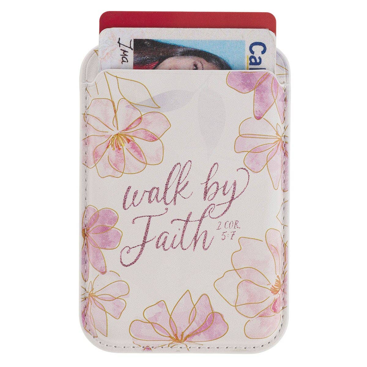 Phone Wallet Magnetic White Floral Walk By Faith 2 Cor. 5:7