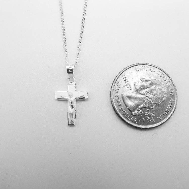 Silver Crucifix Mini Pendant Necklace 18-inch