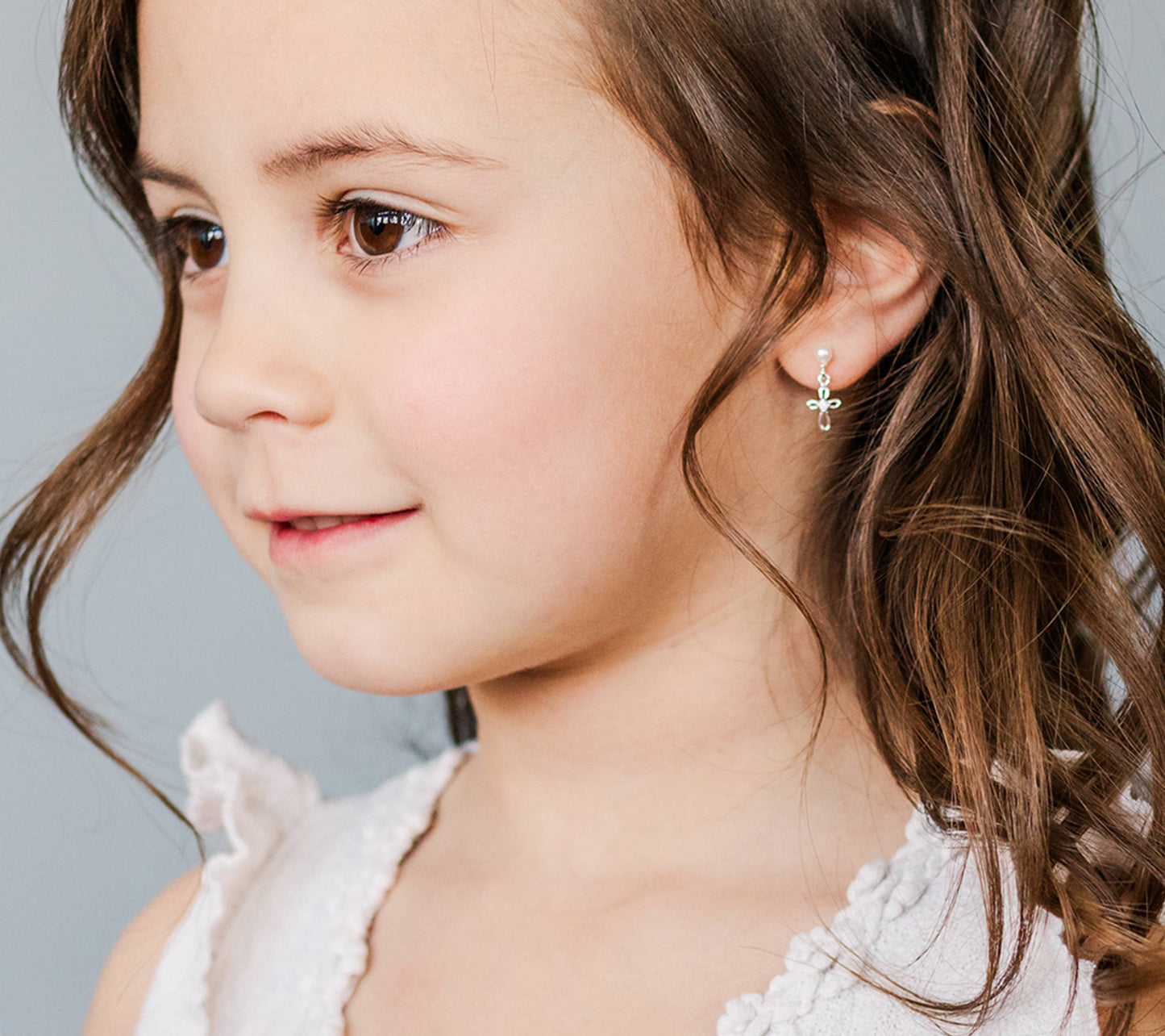 Sterling Silver Pearl Cross Baptism/First Communion Earrings