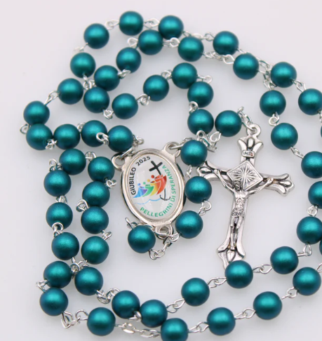 Emerald Bead Rosary with Jubilee Center