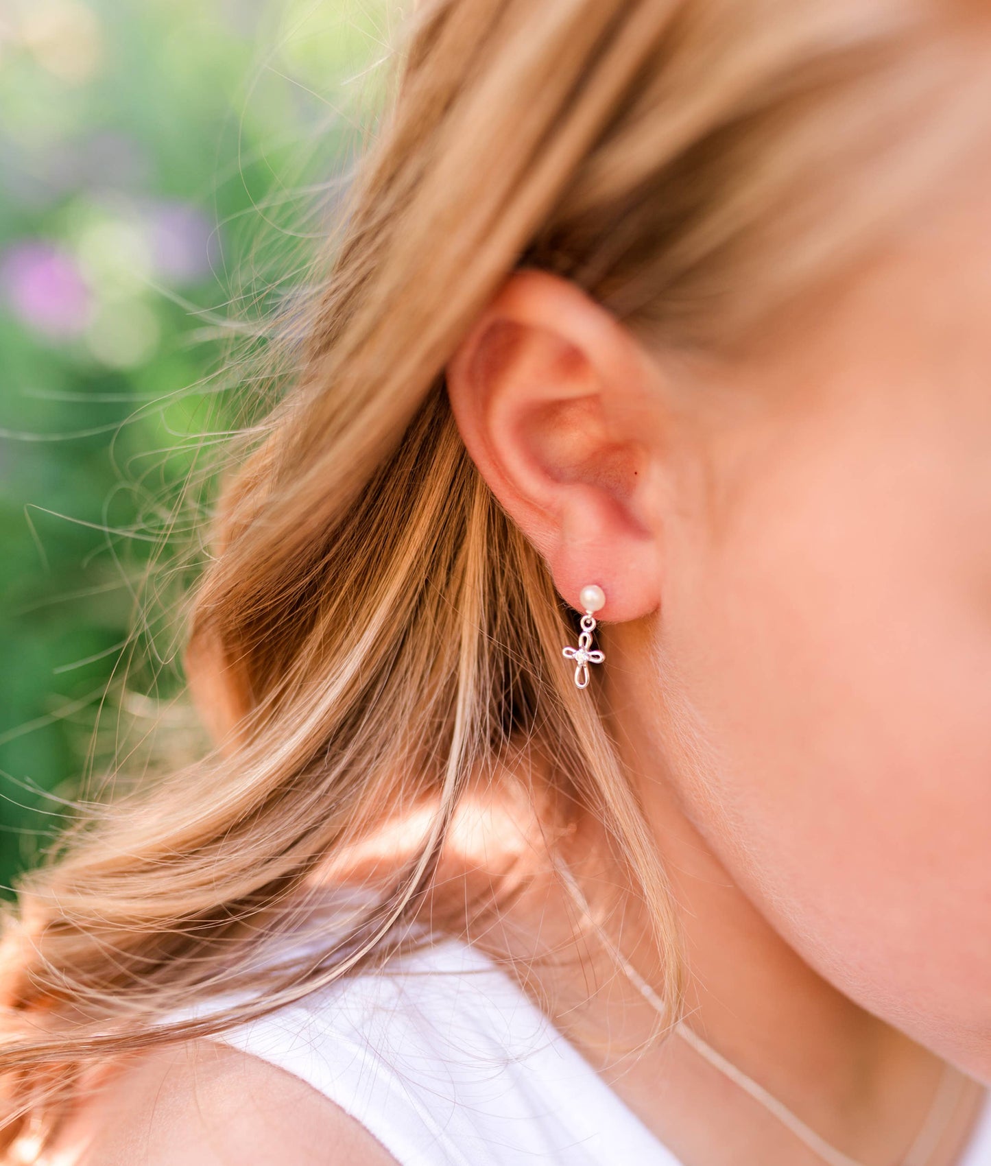 Sterling Silver Pearl Cross Baptism/First Communion Earrings