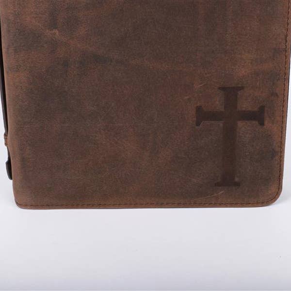 Bible Cover - Buffalo Leather - Cross - L