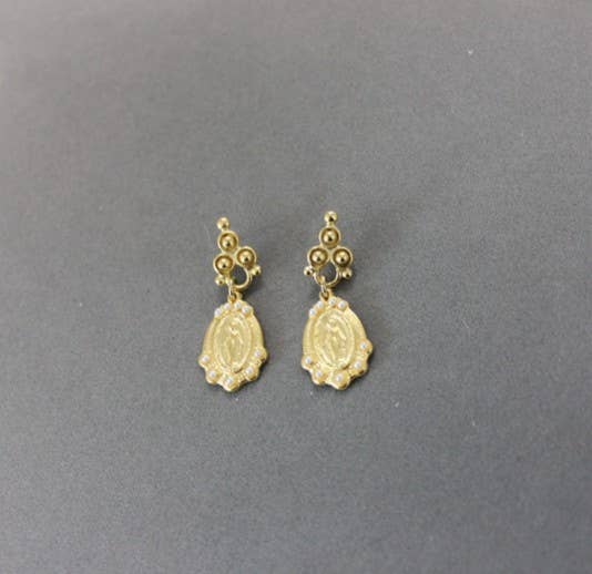 Virgin Mary Religious Earring with Tiny Pearls