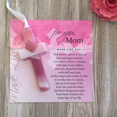 Mom Gift USA Handmade Glass Cross Christian Gift