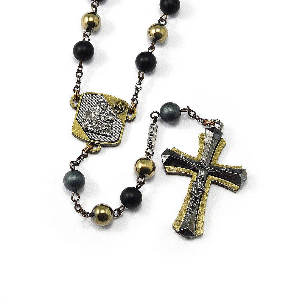 Saint Joseph Rosary in Bronze, Black & Hematite
