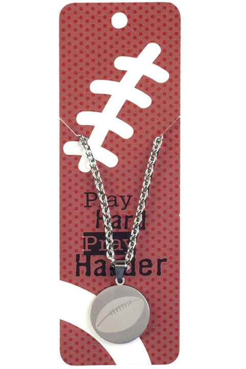 NECKLACE FOOTBALL PRAY HARD SSTL 24"