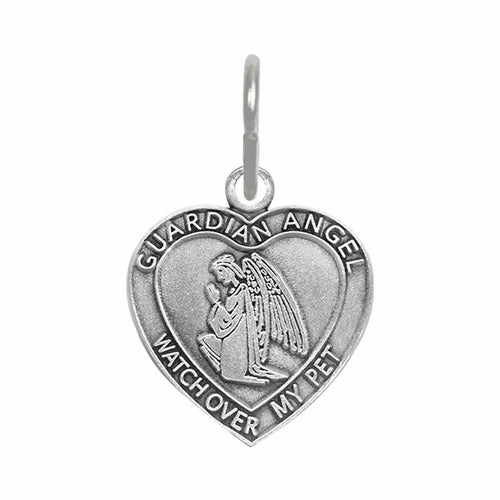 1-1/2 Inch Pewter Heart and Guardian Angel Pet Medal