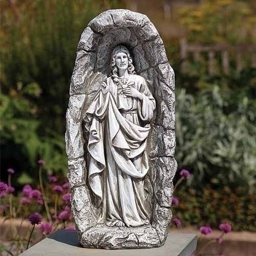 18.5"H LED SOLAR SACRED HEART GROTTO GARDEN STATUE