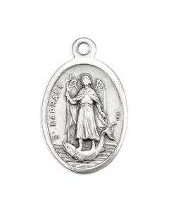 1" Oval Antiqued Silver Oxidized Saint Raphael Medal