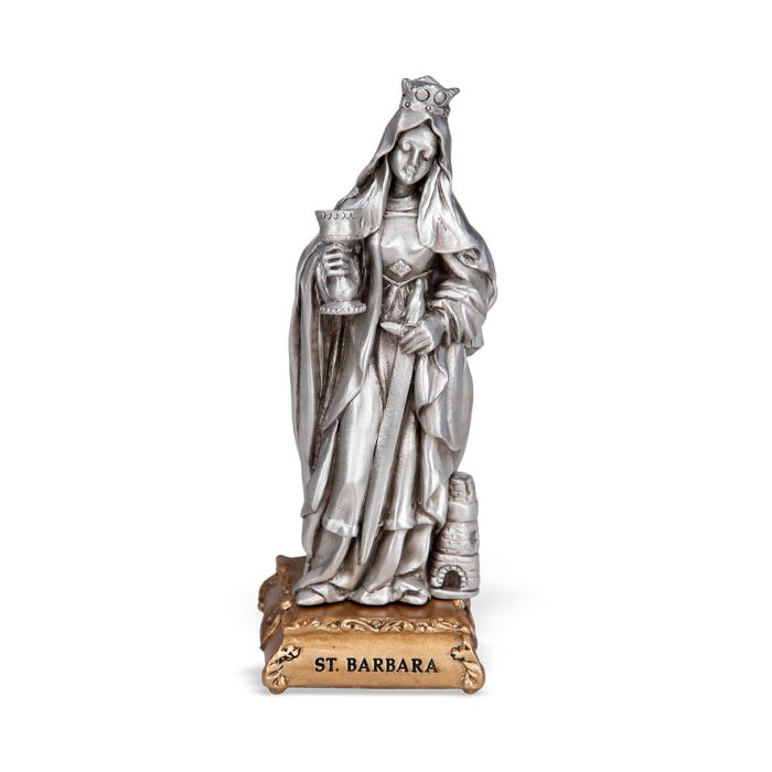 4 1/2" Pewter Saint Barbara Statue, Gift Boxed