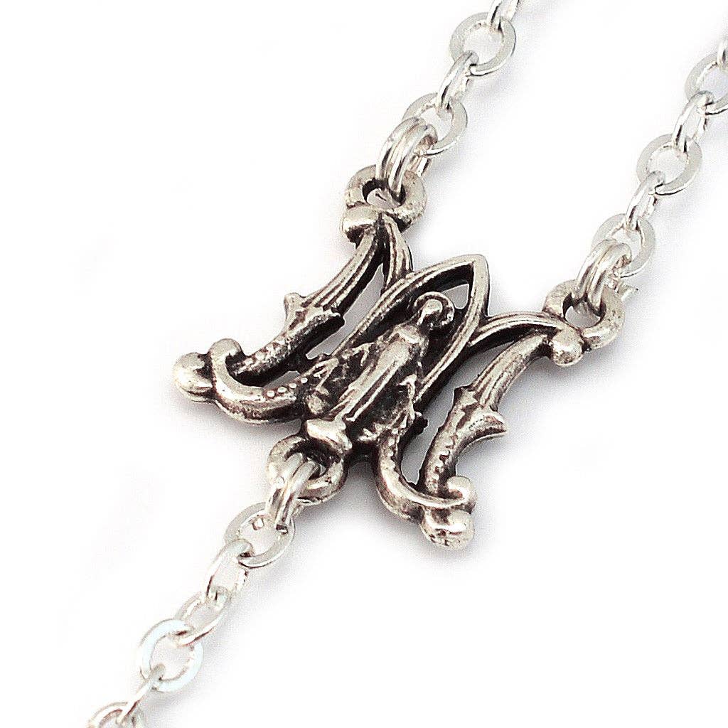 Annunciation Rosary, Silver & Bohemian Glass