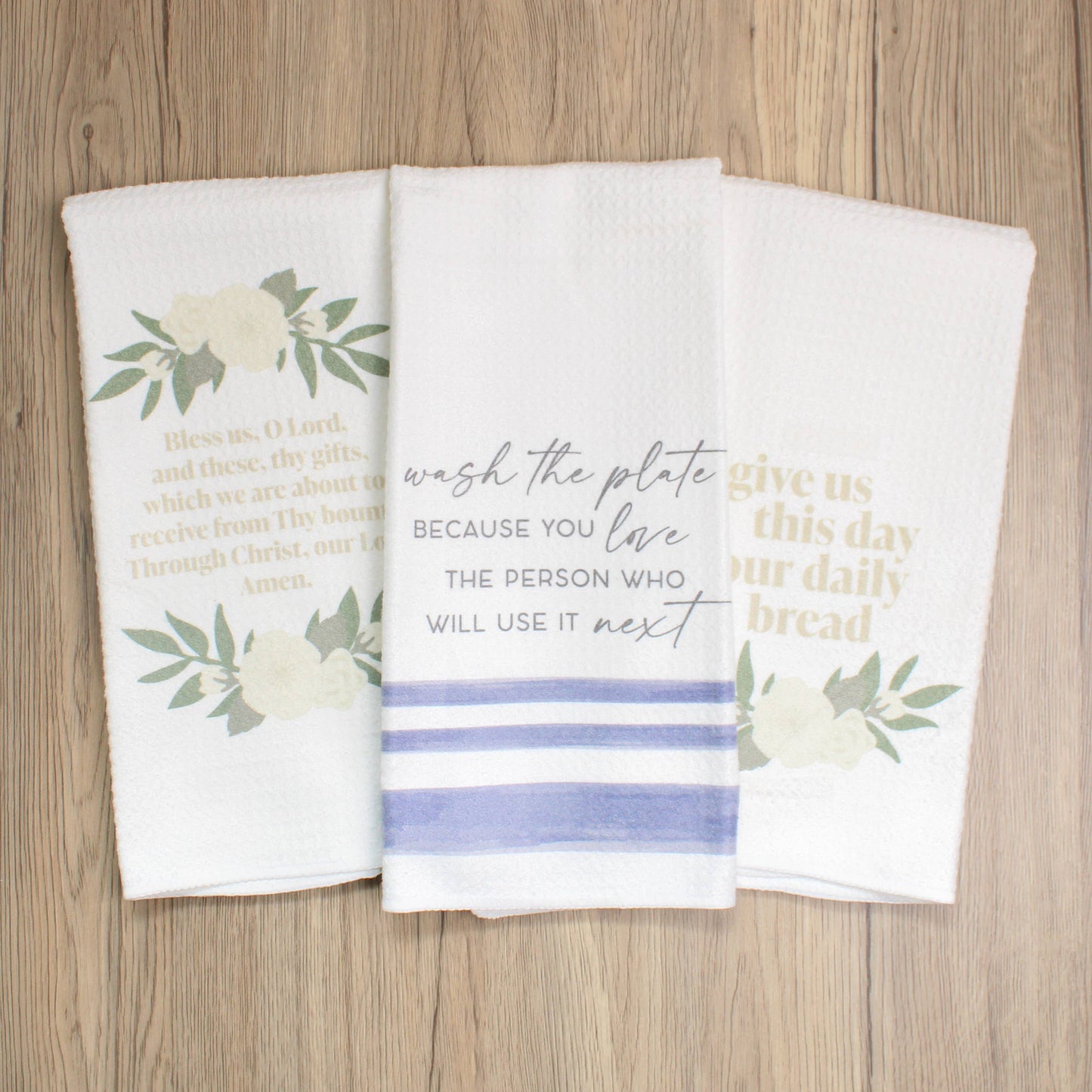 Bless Us Oh Lord Tea Towel, Catholic Prayer Home Decor