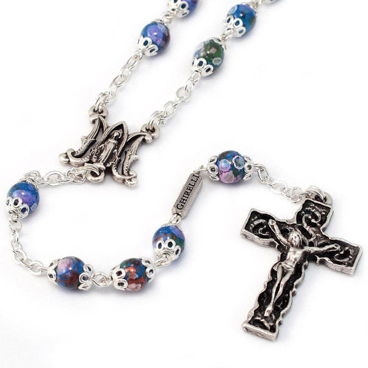 Annunciation Rosary, Silver & Bohemian Glass