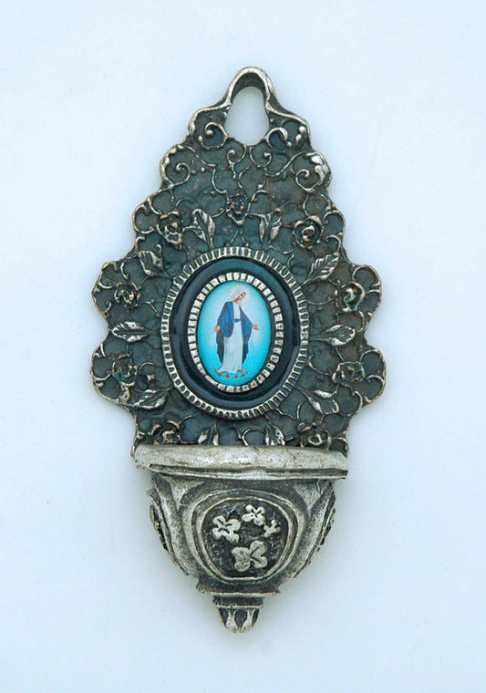 Italian Silver Enameled Grace Holy Water Font