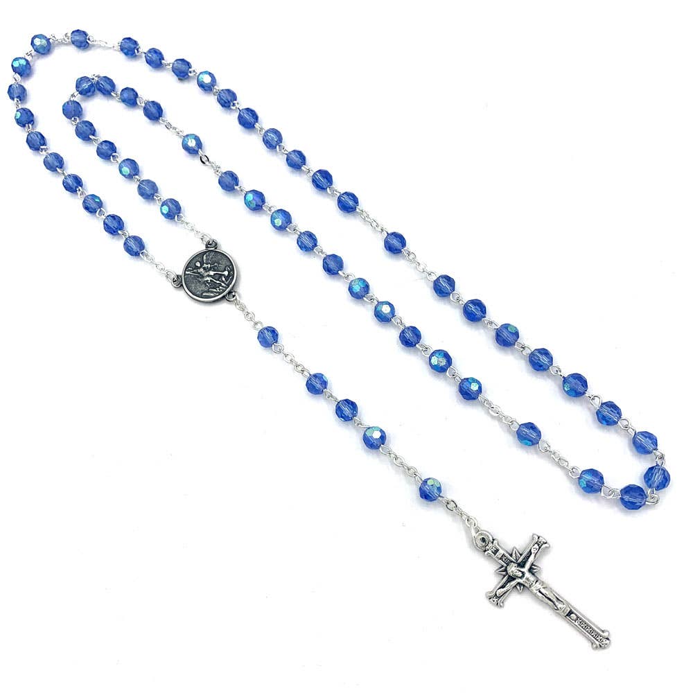 St. Michael Rosary Saphire Crystal Beads