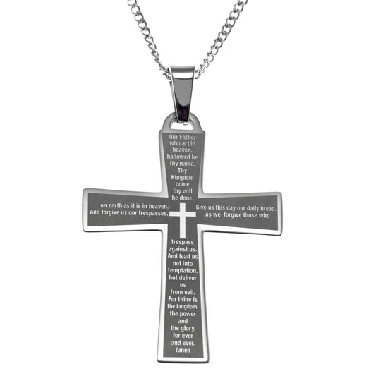 Stainless Steel Lord's Prayer Cross Necklace Women or Men