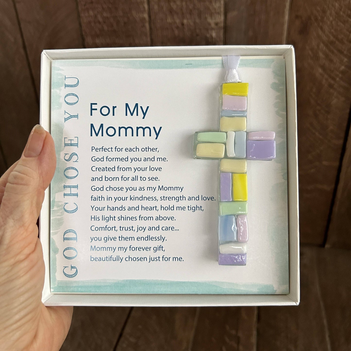 God Chose You Mommy Gift USA Handmade Glass Cross