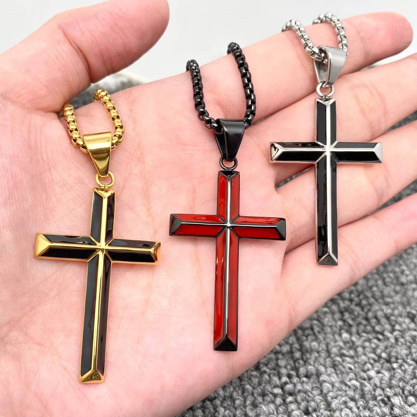 Enamel Beveled Cross Stainless Steel Necklace - MJ/MNP