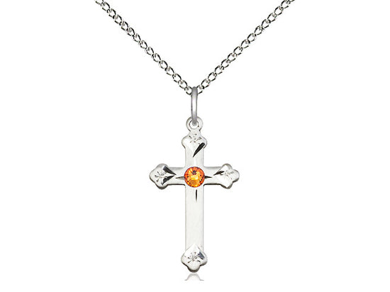 Sterling Silver Cross Pendant with 18" chain (CHOOSE YOUR BIRTHSTONE)