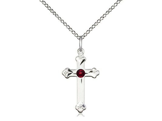 Sterling Silver Cross Pendant with 18" chain (CHOOSE YOUR BIRTHSTONE)