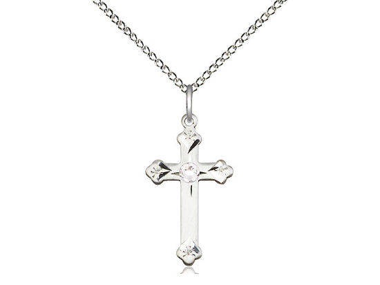 Sterling Silver Cross Pendant with 18" chain (CHOOSE YOUR BIRTHSTONE)