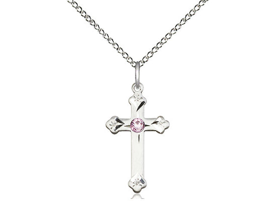 Sterling Silver Cross Pendant with 18" chain (CHOOSE YOUR BIRTHSTONE)