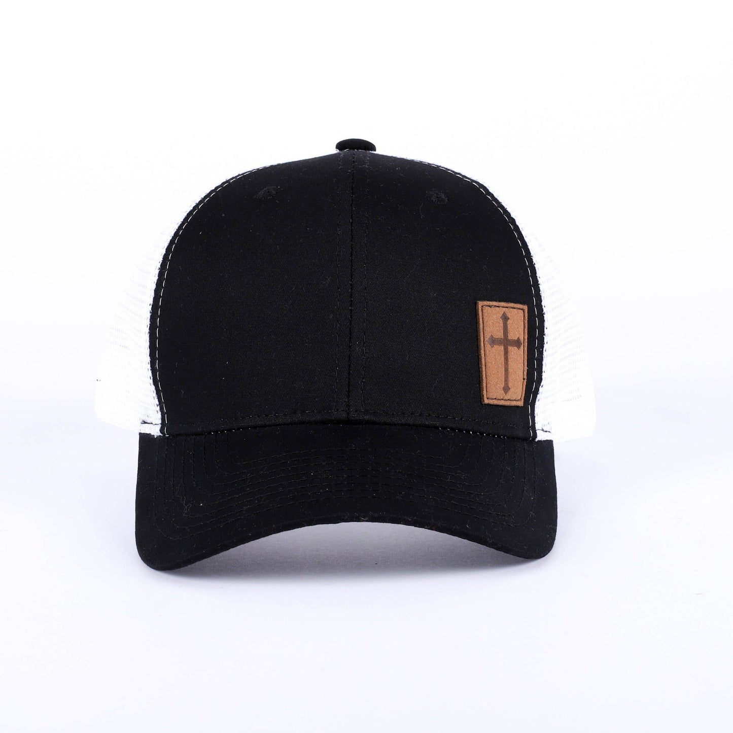 Trucker Hat with Cross Patch - Black & White