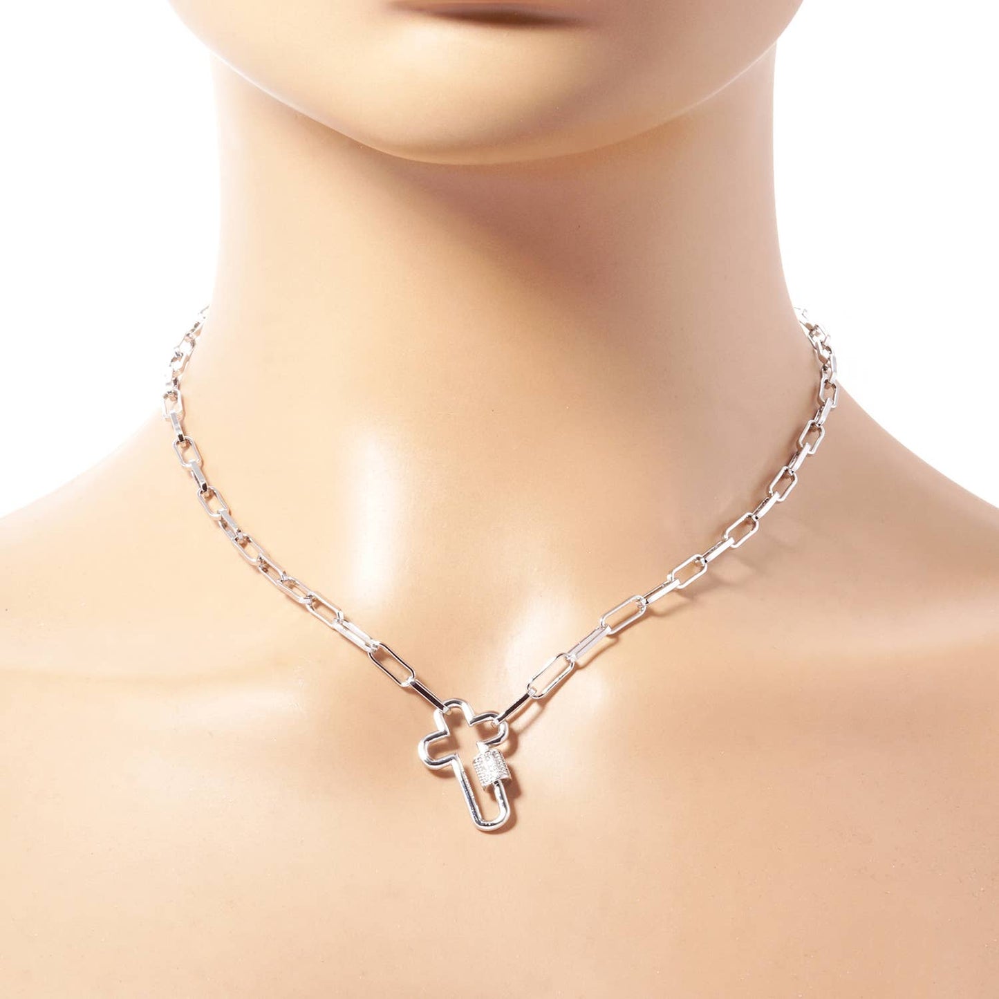 Gold Chain Choker with Cut-Out Cross Lock Pendant