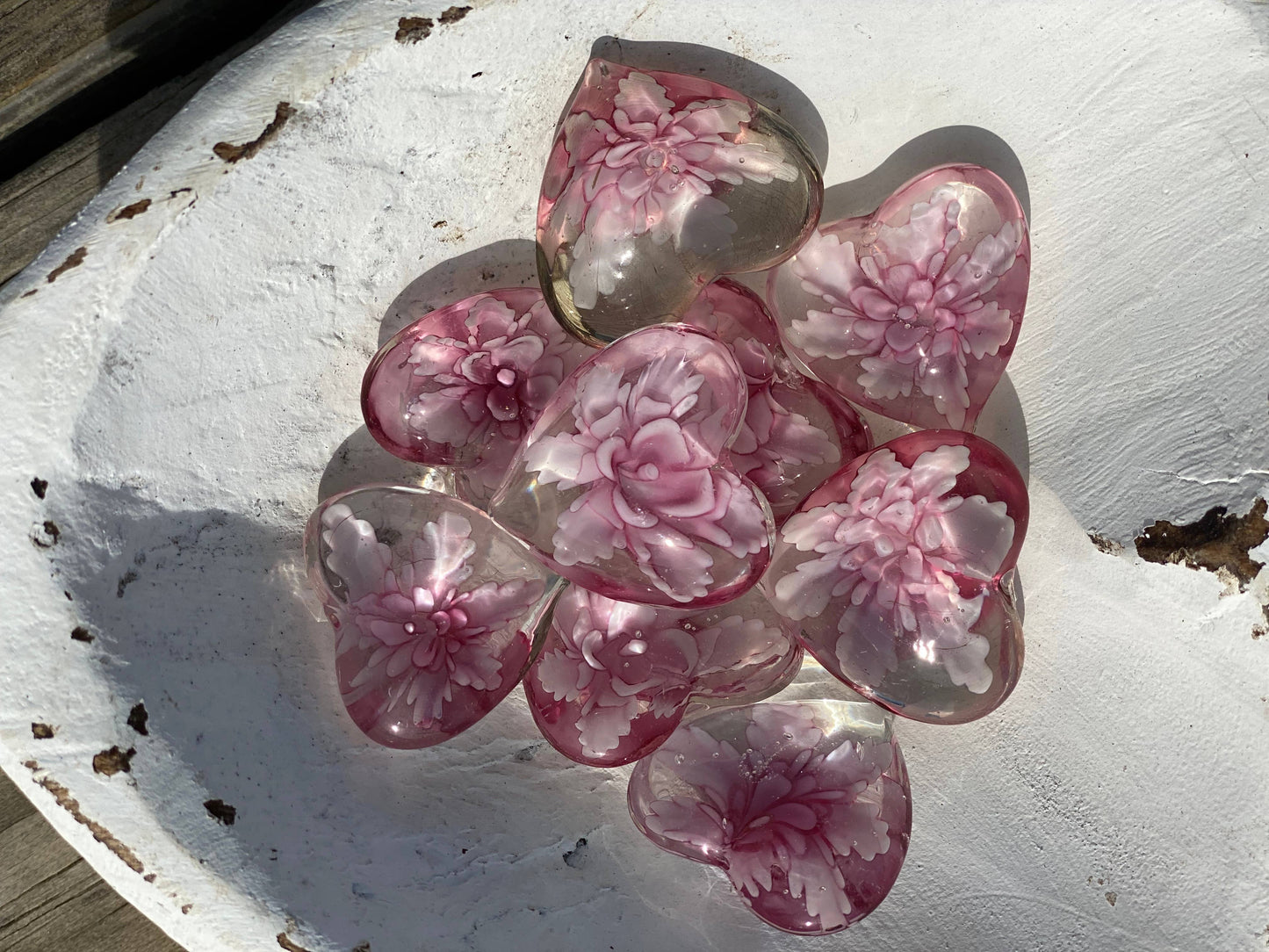 Floral Glass Pocket Hearts in Rainbow Colors