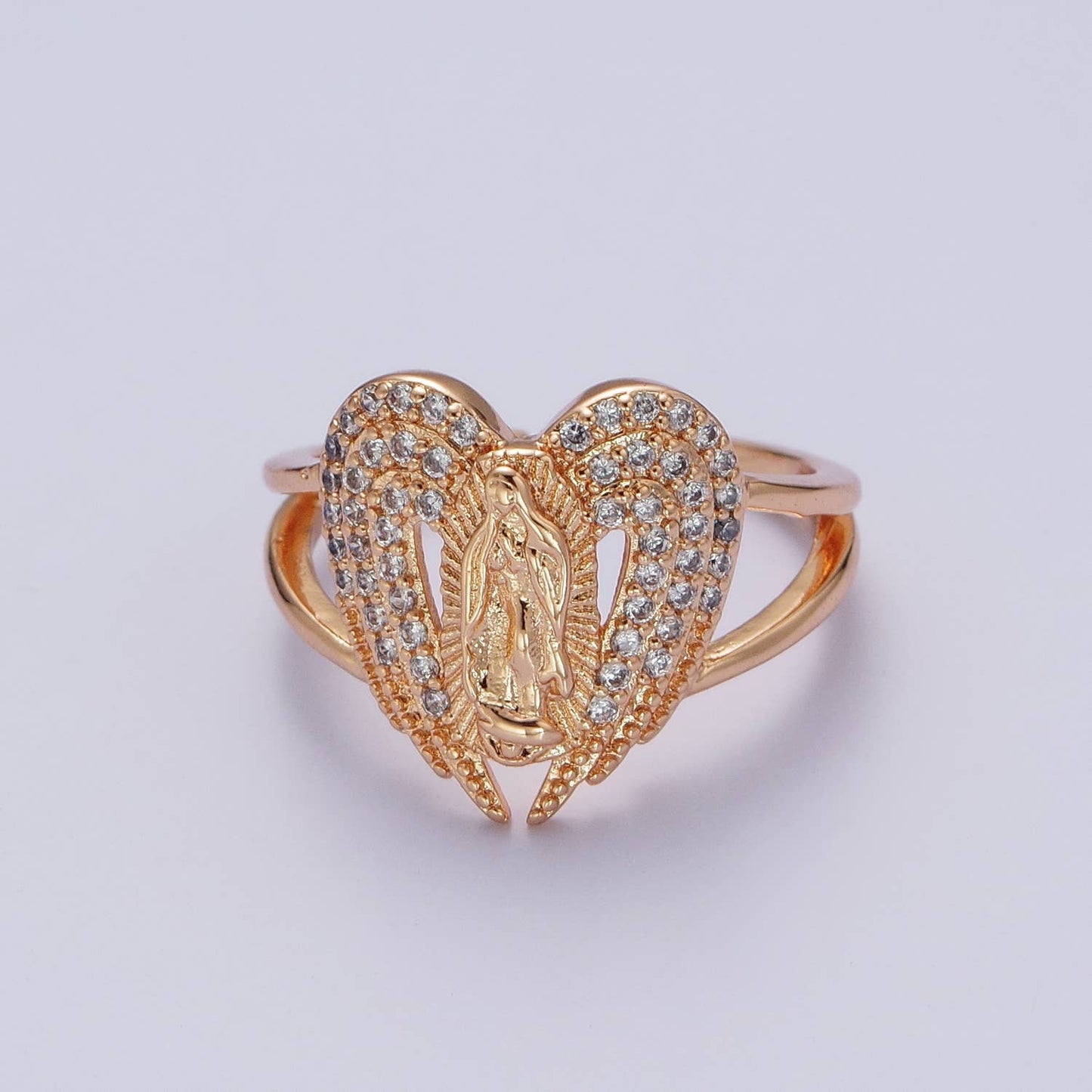 Vintage Religious Micro Pave Holy Mary Adjustable Ring O1989