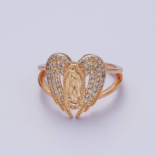 Vintage Religious Micro Pave Holy Mary Adjustable Ring O1989