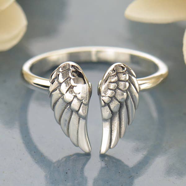Sterling Silver or Bronze Adjustable Angel Wing Ring