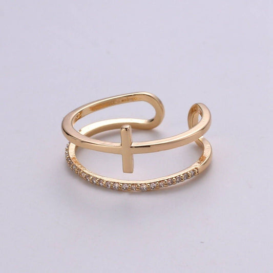 Sideway Gold Cross Ring