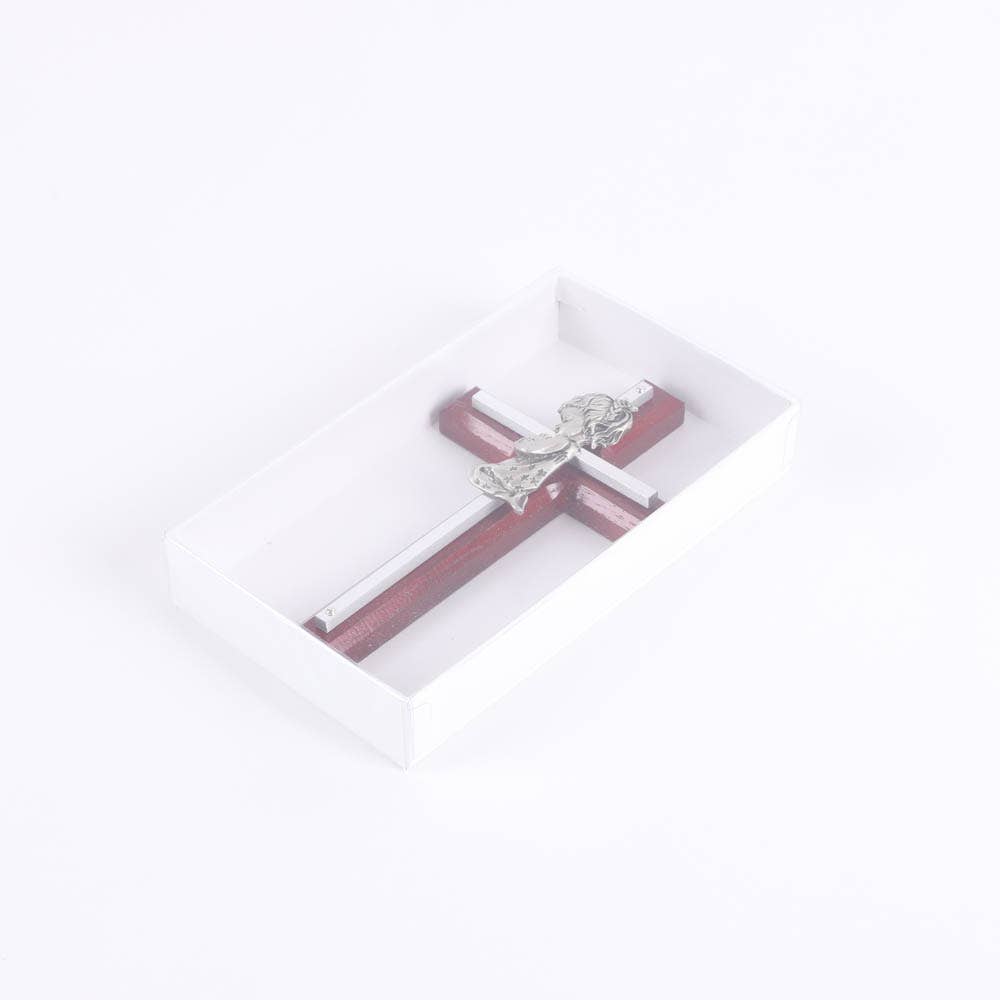 Wall Cross - Cherry Wood with Stainless Steel - Praying Girl