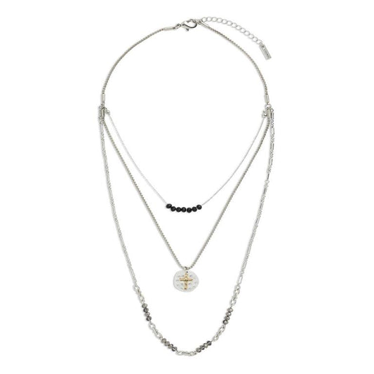 Beaded Prayer Black Necklace - 24in