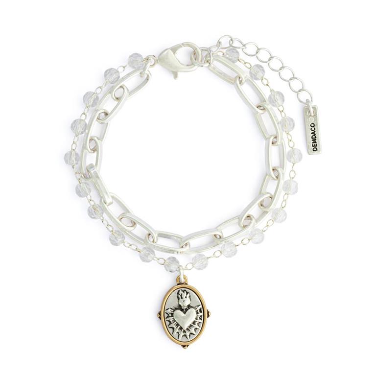 Sacred Heart Silver Bracelet -7in