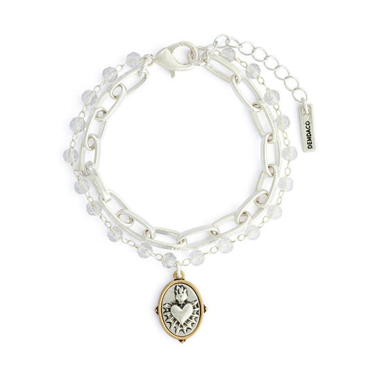 Sacred Heart Silver Bracelet -7in