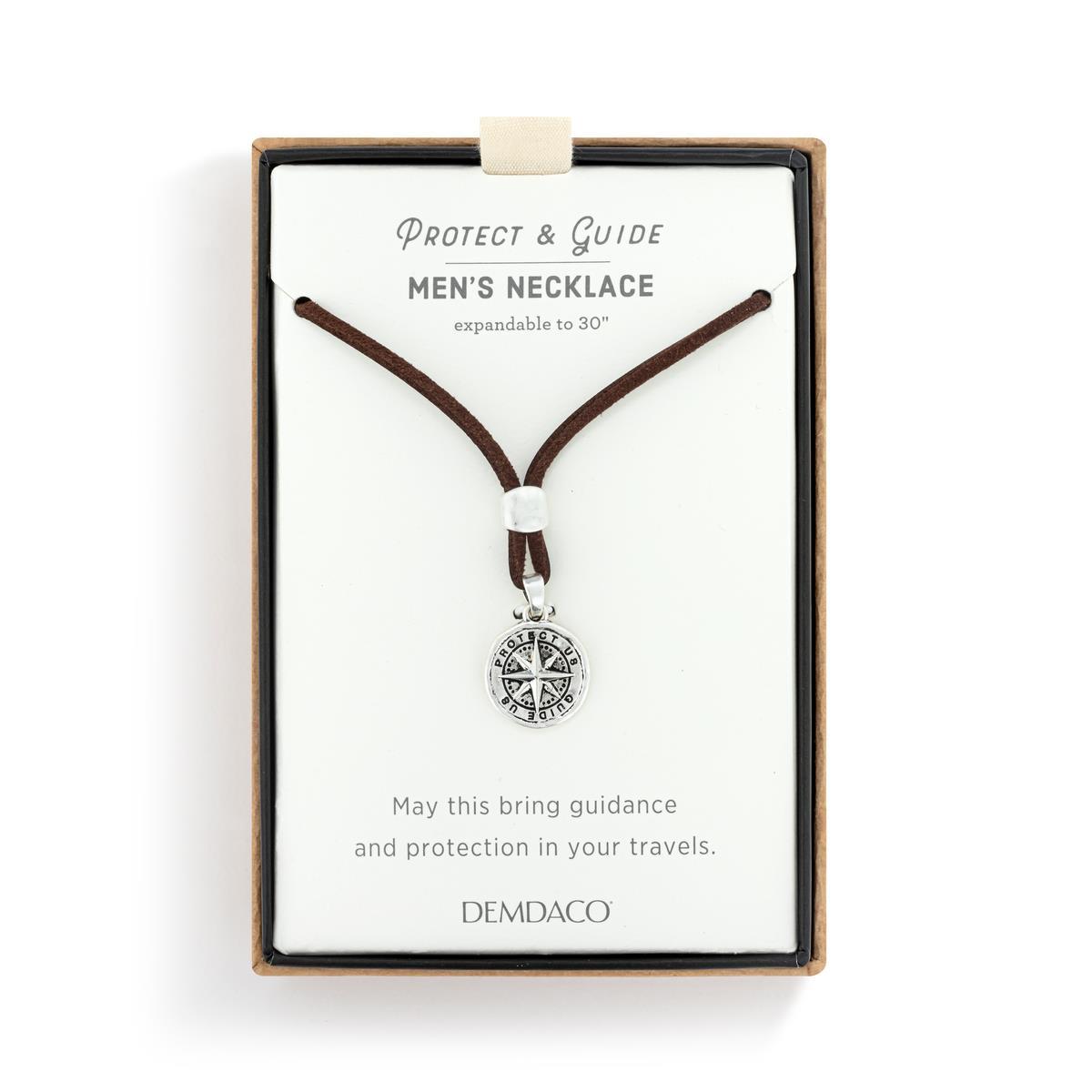 Men's Compass Brown Leather Necklace