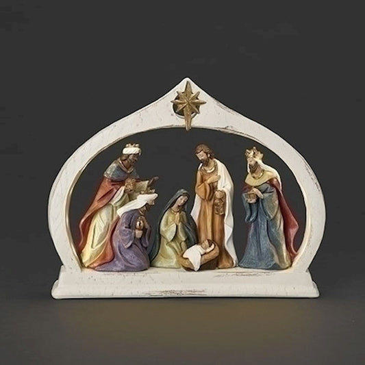 Nativity In Lighted Arch-Traditional Colors (10"H)