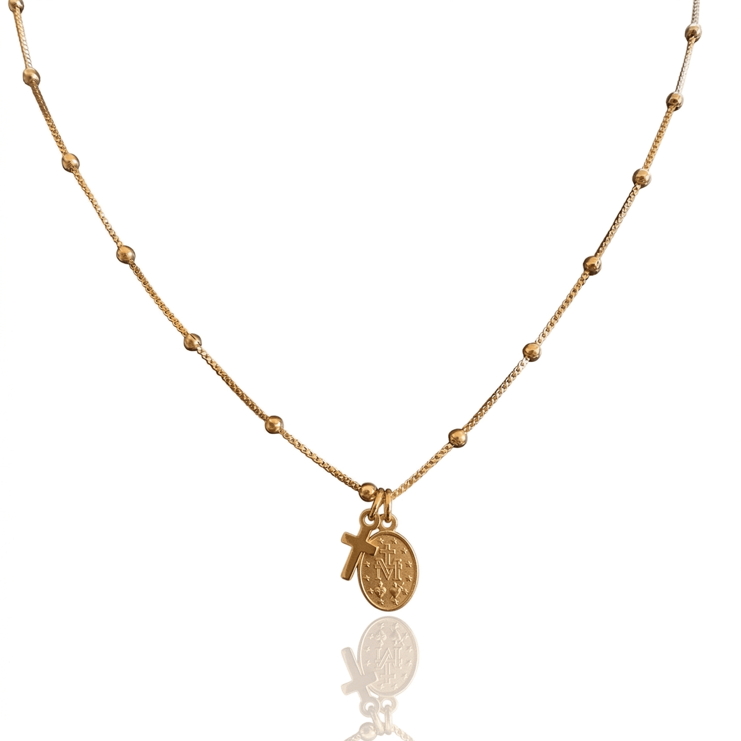 Gold-Filled Miraculous Medal and Cross Necklace 17.5"