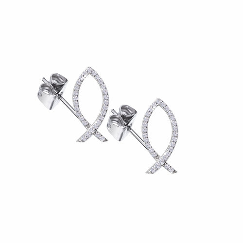 Sterling Silver Fish Earrings with Cubic Zirconia Stones