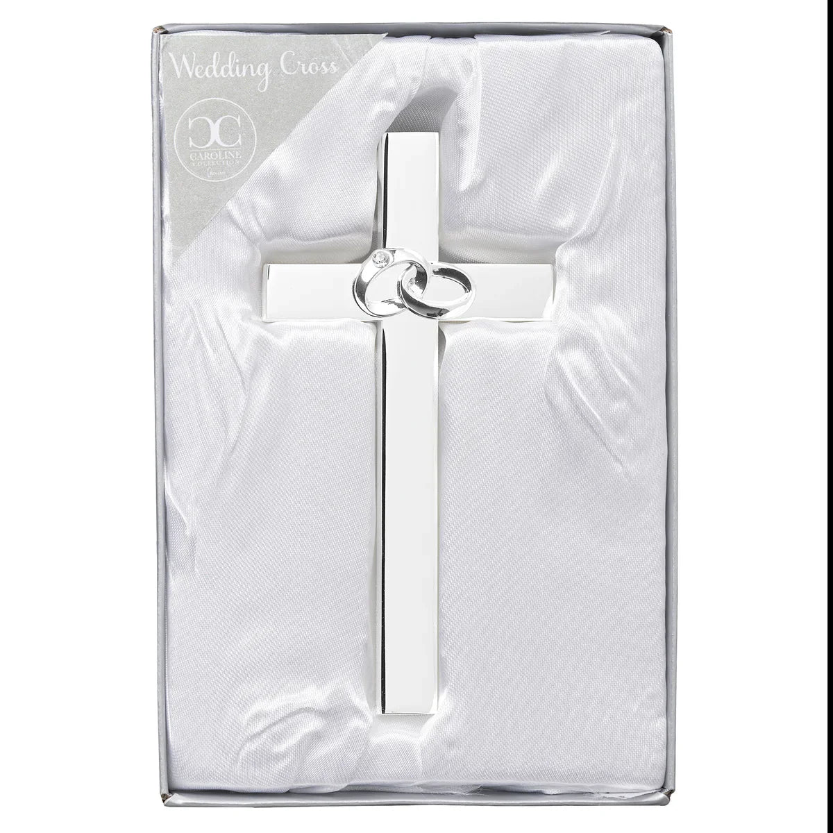 4.75"H WEDDING RINGS CROSS SILVER, CAROLINE COLLECTION